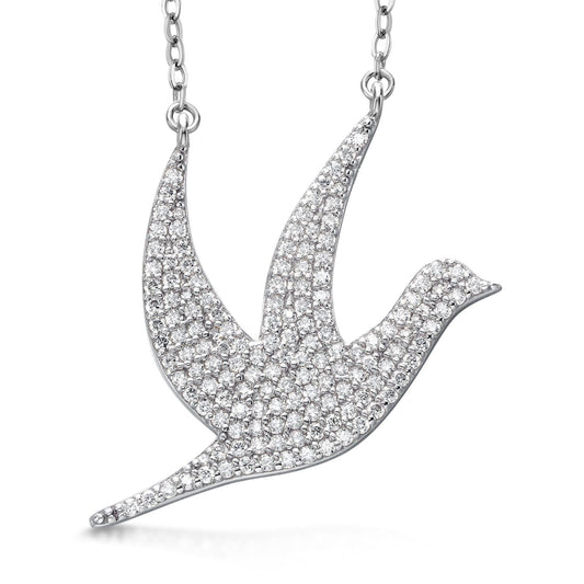 Gem Stone King 925 Sterling Silver Hope Dove White Moissanite Pendant Necklace For Women Limited Edition By Keren Hanan | 0.73 Cttw | Pave Setting | 1 Inch Dove with 18 Inch Chain