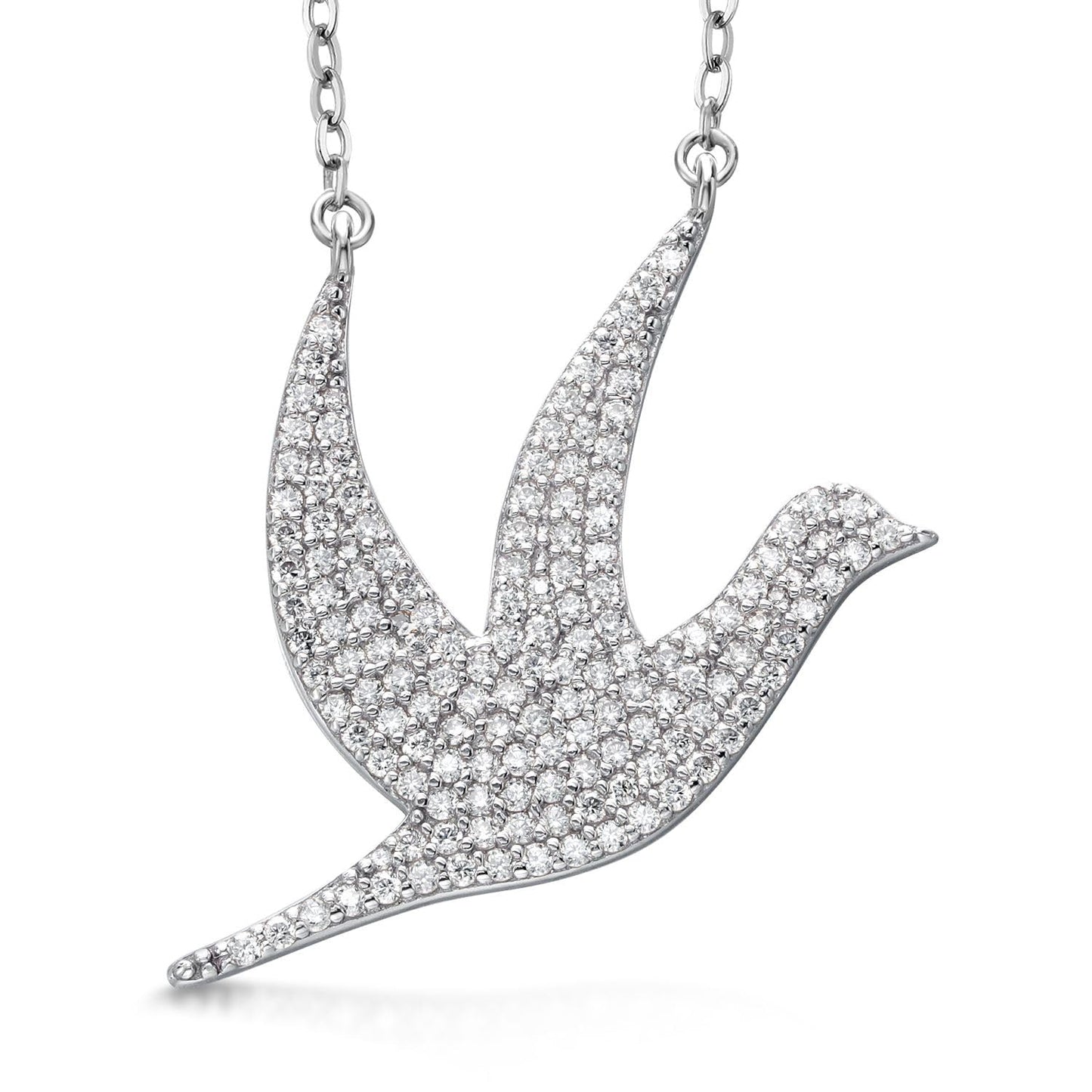 Gem Stone King 925 Sterling Silver Hope Dove White Moissanite Pendant Necklace For Women Limited Edition By Keren Hanan (0.73 Cttw Pave Setting, 1 Inch Dove with 18 Inch Chain)