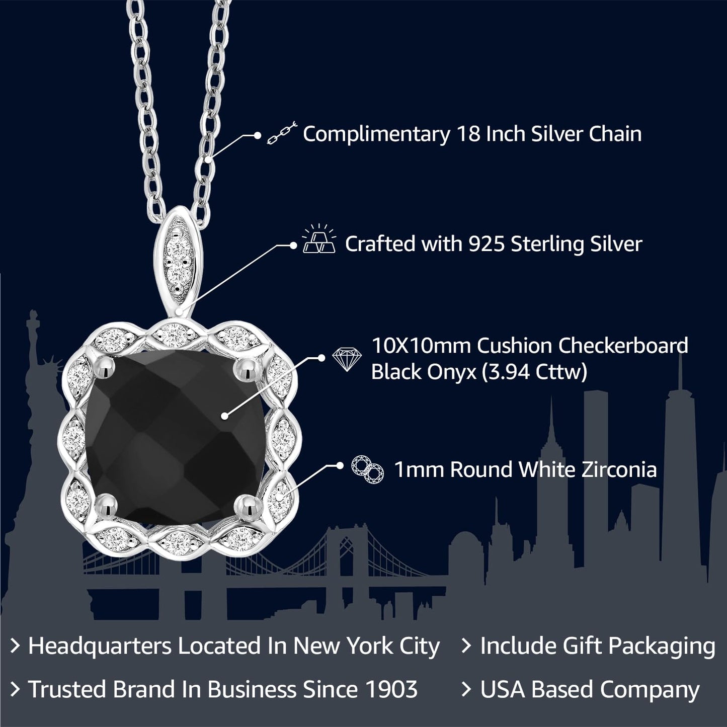 Gem Stone King 925 Sterling Silver 10MM Cushion Gemstone Birthstone Pendant Necklace | Halo Necklace for Women | With 18 Inch Silver Chain