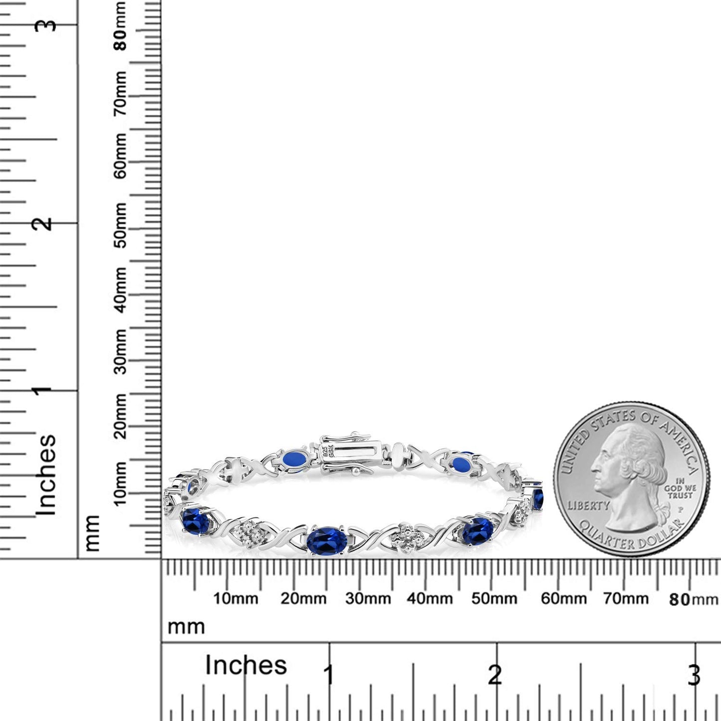 Gem Stone King 925 Sterling Silver Blue Created Sapphire Tennis Bracelet For Women (4.80 Cttw, Gemstone September Birthstone, Oval 6X4MM, 7 Inch)