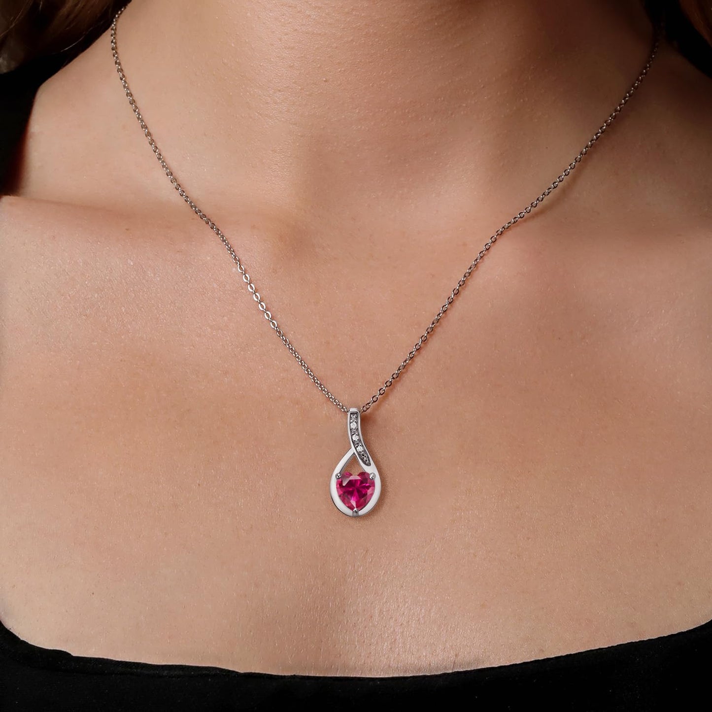 Gem Stone King Heart Pendant Necklace for Women | 925 Sterling Silver | Gemstone Birthstone and White Lab Grown Diamond Necklace | Heart Shape 7X7MM | With 18 Inch Chain