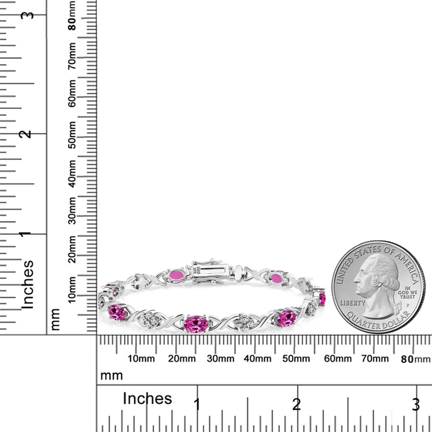 Gem Stone King 925 Sterling Silver Pink Created Sapphire Tennis Bracelet For Women (4.00 Cttw, Gemstone September Birthstone, Oval 6X4MM, 7 Inch)