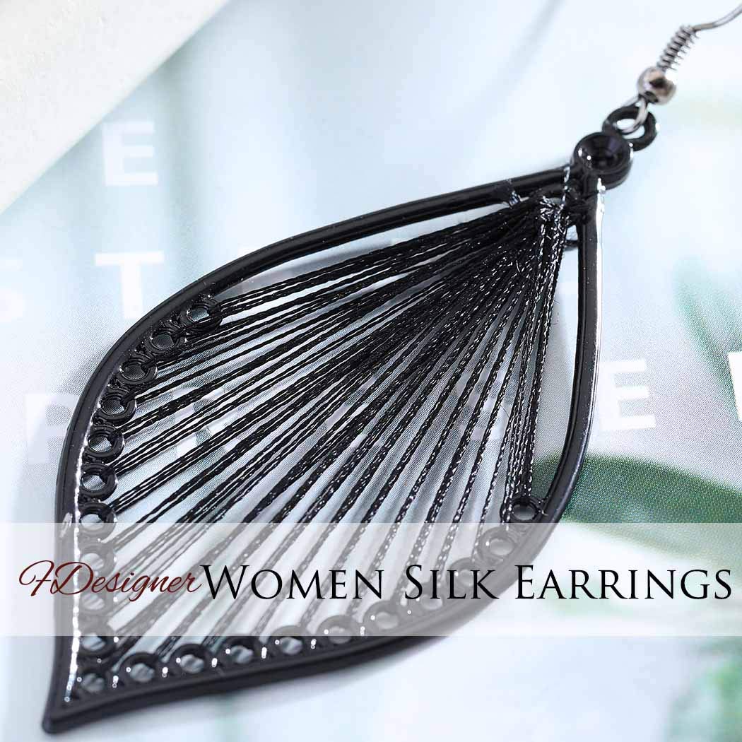 Fdesigner Boho Woven Geometric Earrings Drop Black Jewelry Fashion Silk Earring Dangle for Women