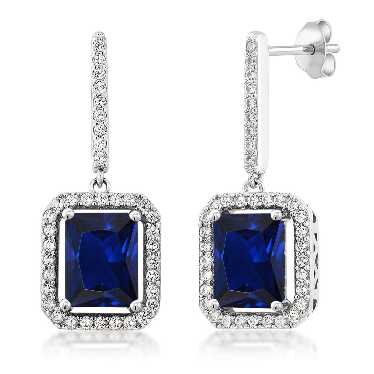 Gem Stone King 925 Sterling Silver Gemstone Birthstone Earrings | Emerald Cut 9X7MM | Drop Dangle Earrings for Women