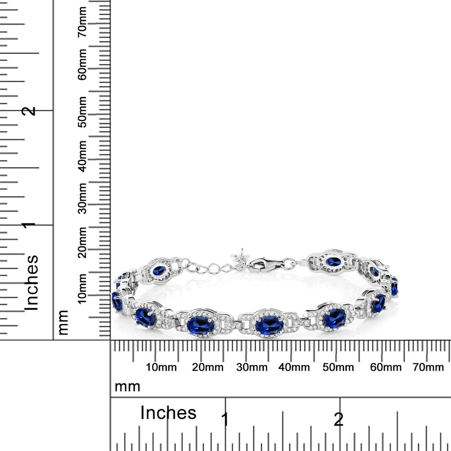 Gem Stone King 925 Sterling Silver Blue Created Sapphire Tennis Bracelet For Women (10.20 Cttw, Oval 6X4MM, 7 Inch With 1 Inch Extender)