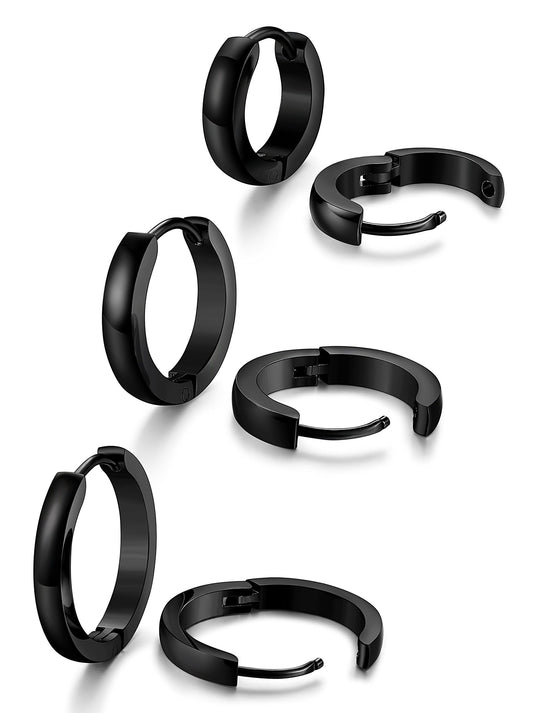 Jstyle Stainless Steel Mens Womens Hoop Earrings Huggie Ear Piercings Hypoallergenic Black