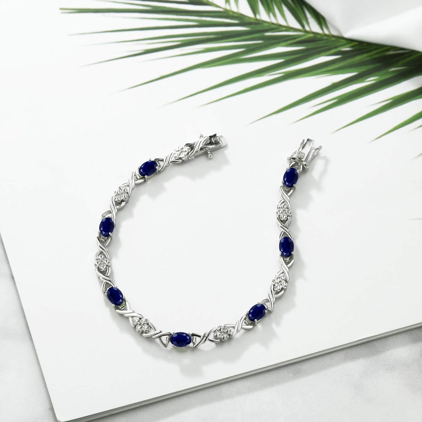 Gem Stone King 925 Sterling Silver Blue Sapphire Tennis Bracelet For Women (4.44 Cttw, Gemstone September Birthstone, Oval 6X4MM, 7 Inch)