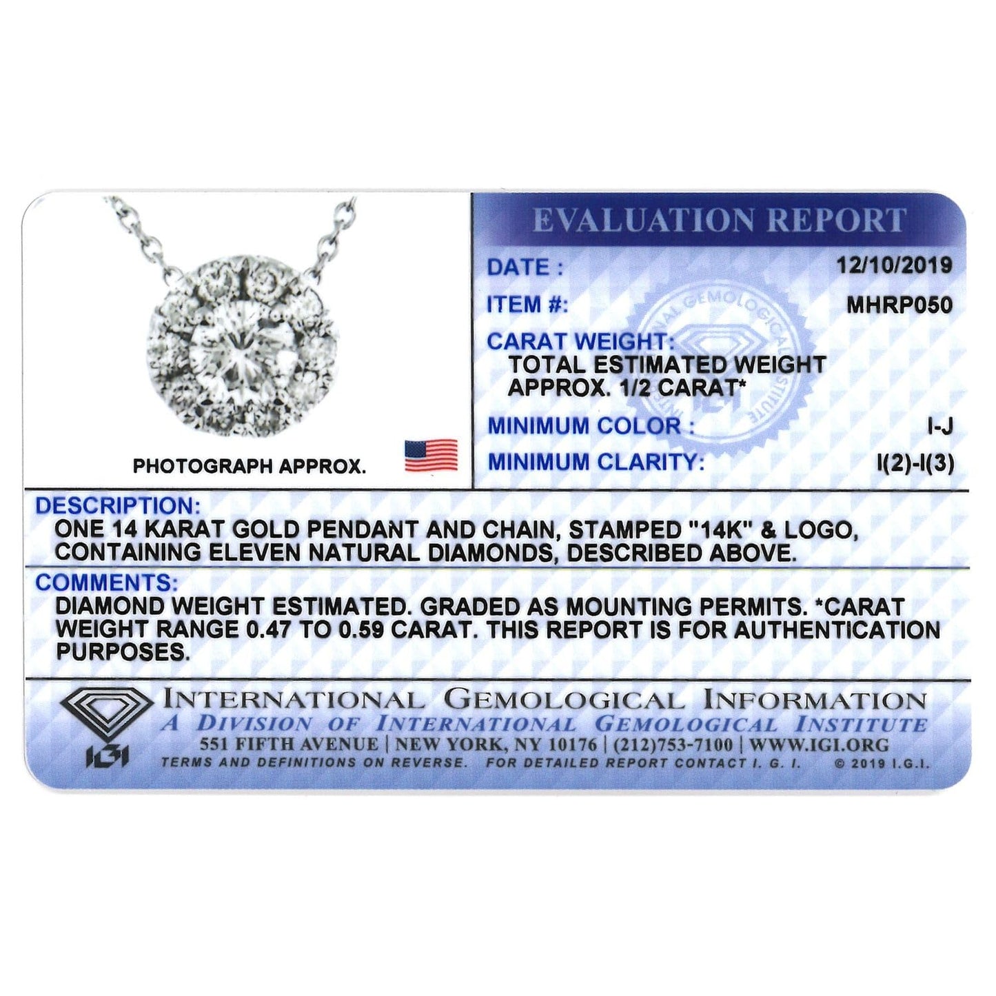 Gem Stone King 14K White Gold Round White Diamond Halo Pendant Necklace IGI Certified For Women (0.50 Cttw, Pendant: 8MM, with 16 Inch Chain