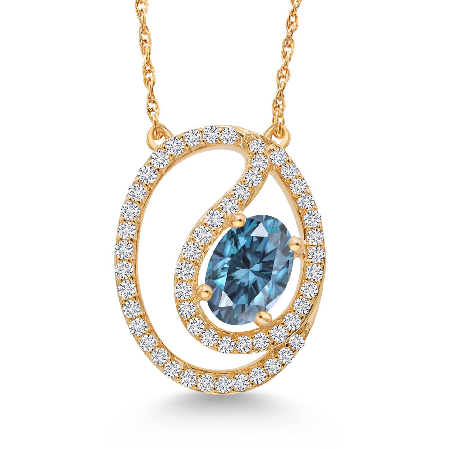 Gem Stone King 10K Yellow Gold 6X4MM Oval Gemstone Birthstone and White Lab Grown Diamond Pendant Necklace | With 18 Inch Chain | Gold Necklace for Women