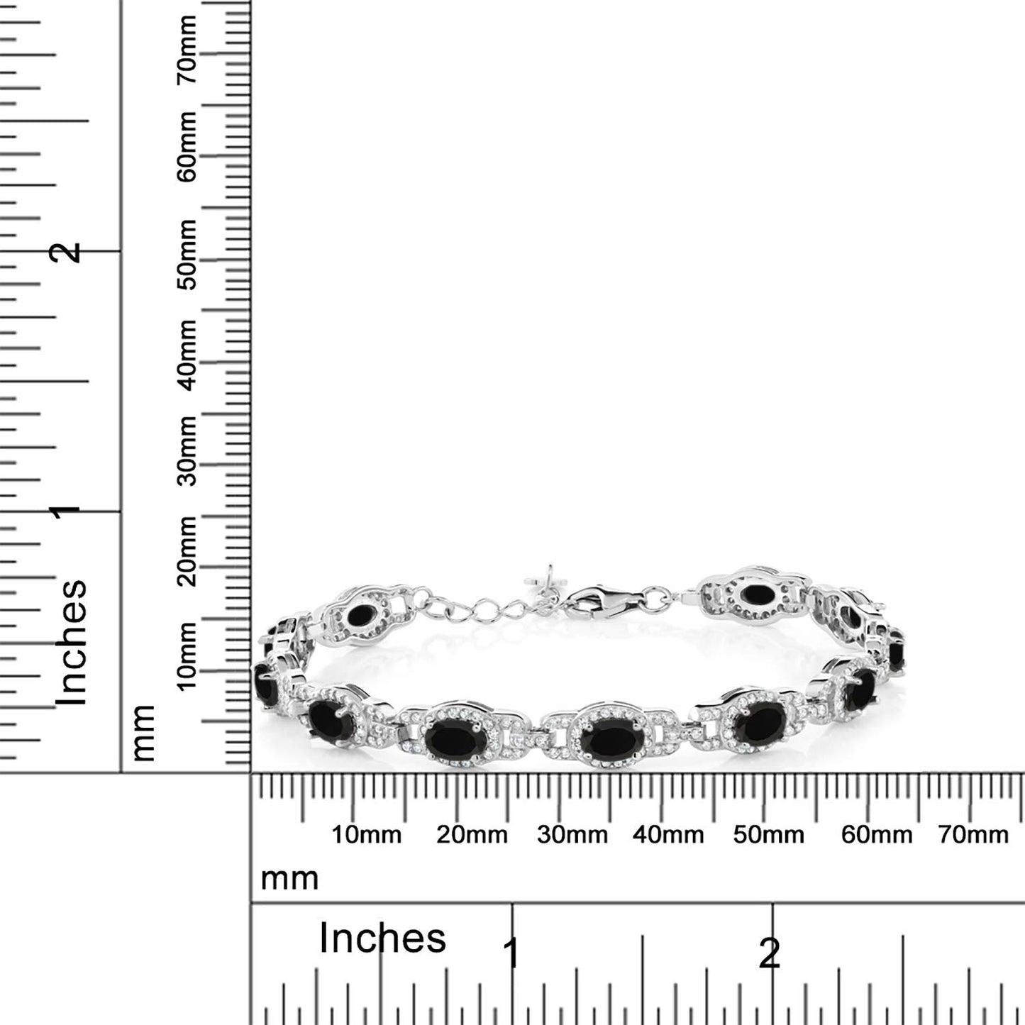 Gem Stone King 925 Sterling Silver Black Onyx Tennis Bracelet For Women (8.00 Cttw, Gemstone Birthstone, Oval 6X4MM, 7 Inch With 1 Inch Extender)