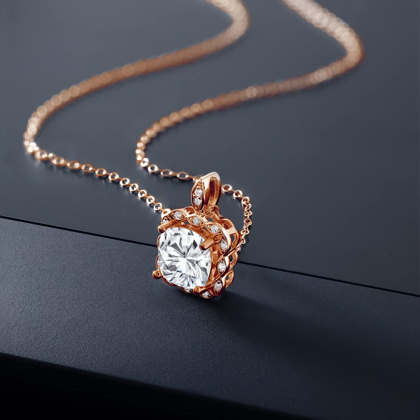 Gem Stone King 18K Rose Gold Plated Silver 8MM Cushion Gemstone Birthstone Pendant Necklace For Women with 18 Inch Silver Chain