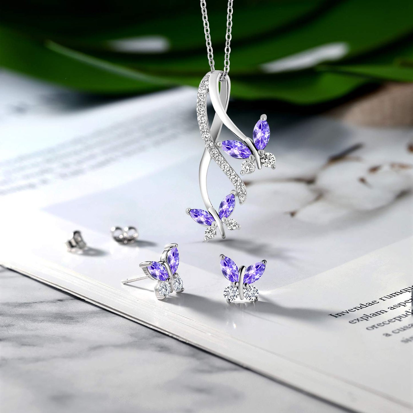 Gem Stone King 925 Sterling Silver Marquise Cut Blue Tanzanite Pendant and Earrings Jewelry Set For Women (2.13 Cttw, Gemstone Birthstone, with 18 Inches Silver Chain