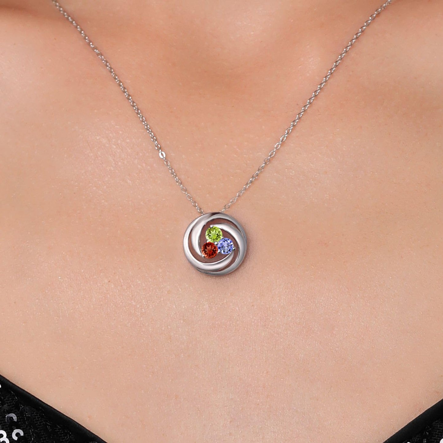 Gem Stone King Circle Pendant Necklace For Women | 925 Sterling Silver | 4MM Round Gemstone Birthstone | 3 Stone Necklace | With 18 Inch Chain