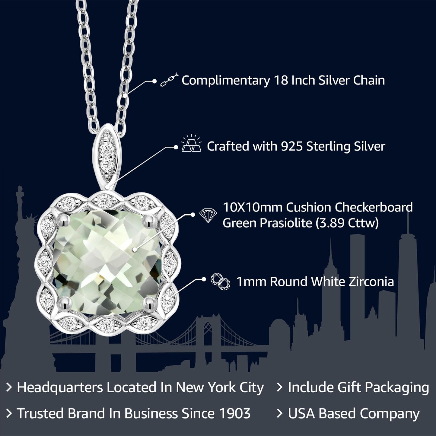 Gem Stone King 925 Sterling Silver 10MM Cushion Gemstone Birthstone Pendant Necklace | Halo Necklace for Women | With 18 Inch Silver Chain