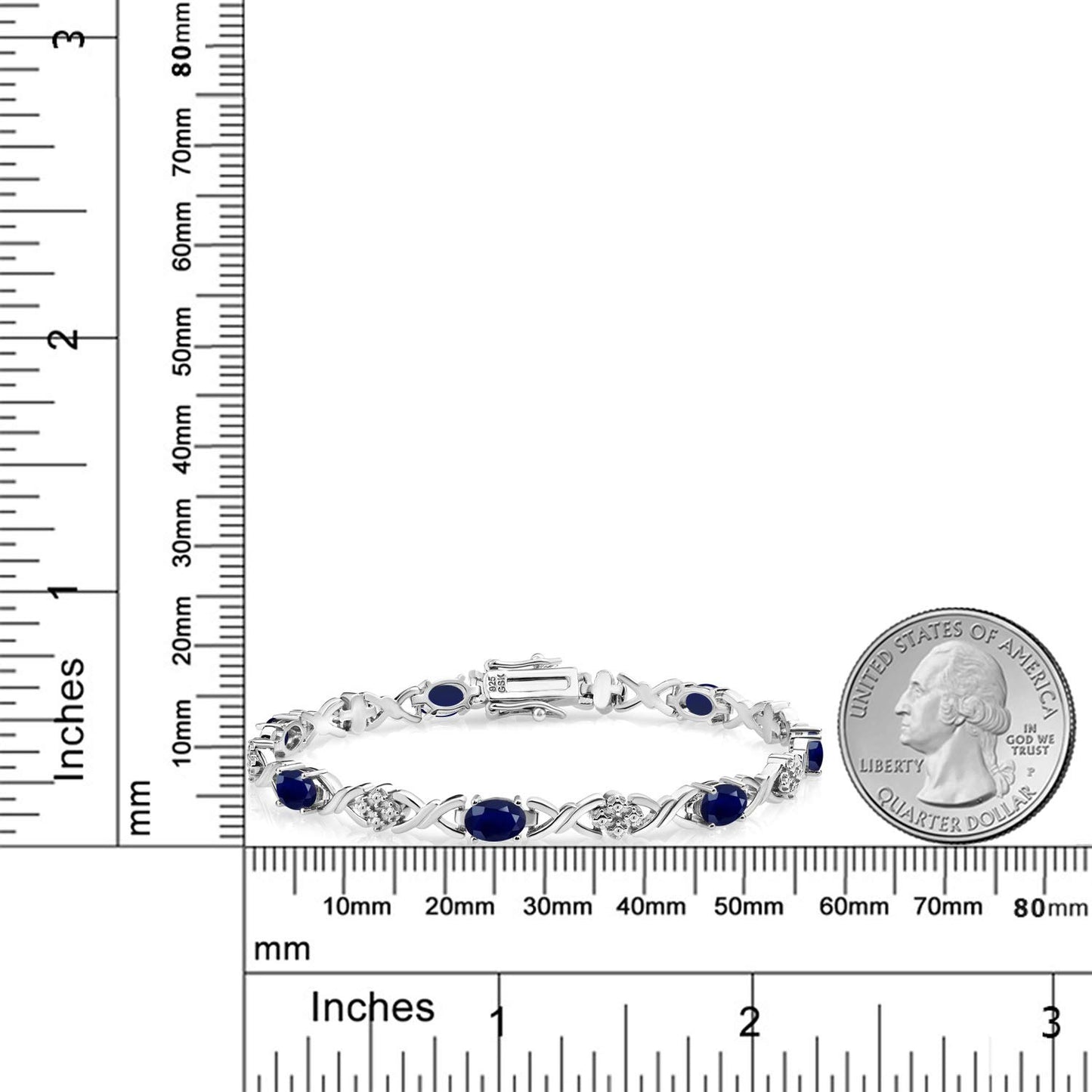 Gem Stone King 925 Sterling Silver Blue Sapphire Tennis Bracelet For Women (4.44 Cttw, Gemstone September Birthstone, Oval 6X4MM, 7 Inch)