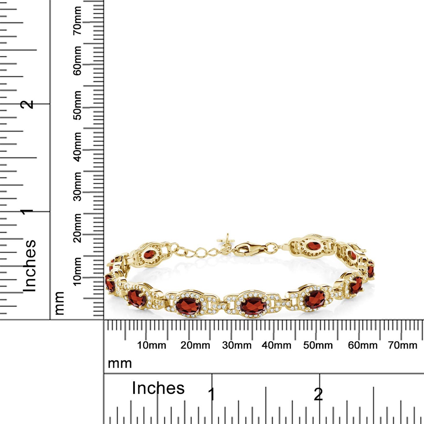 Gem Stone King 18K Yellow Gold Plated Silver Red Garnet Tennis Bracelet For Women (9.87 Cttw, Gemstone Birthstone, Oval 6X4MM, 7 Inch With 1 Inch Extender)