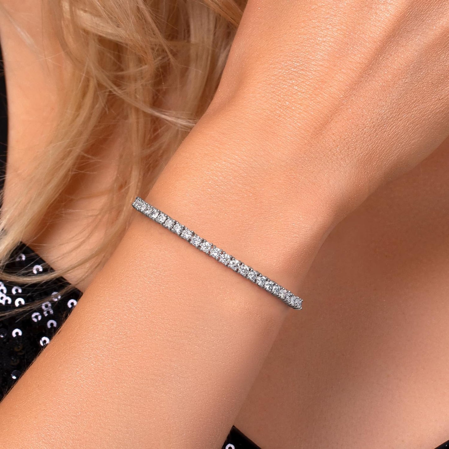 Gem Stone King 2.50 Cttw White Lab Grown Diamond Tennis Bracelet for Women | 925 Sterling Silver | Round 2.8MM | E-F Color | VVS-VS Clarity | Adjustable Bolo Bracelet | Fits Up To 9 Inch Wrist