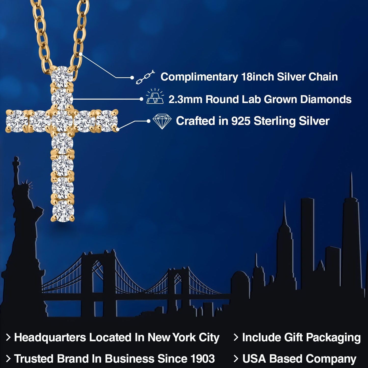 White Lab Grown Diamond Cross Pendant Necklace | 0.50-0.70 Cttw | 925 Sterling Silver | Jesus Christian Reiligous Crucifix Pendant for Women | DEF Color | VVS-VS Clarity | With 18 Inch Chain