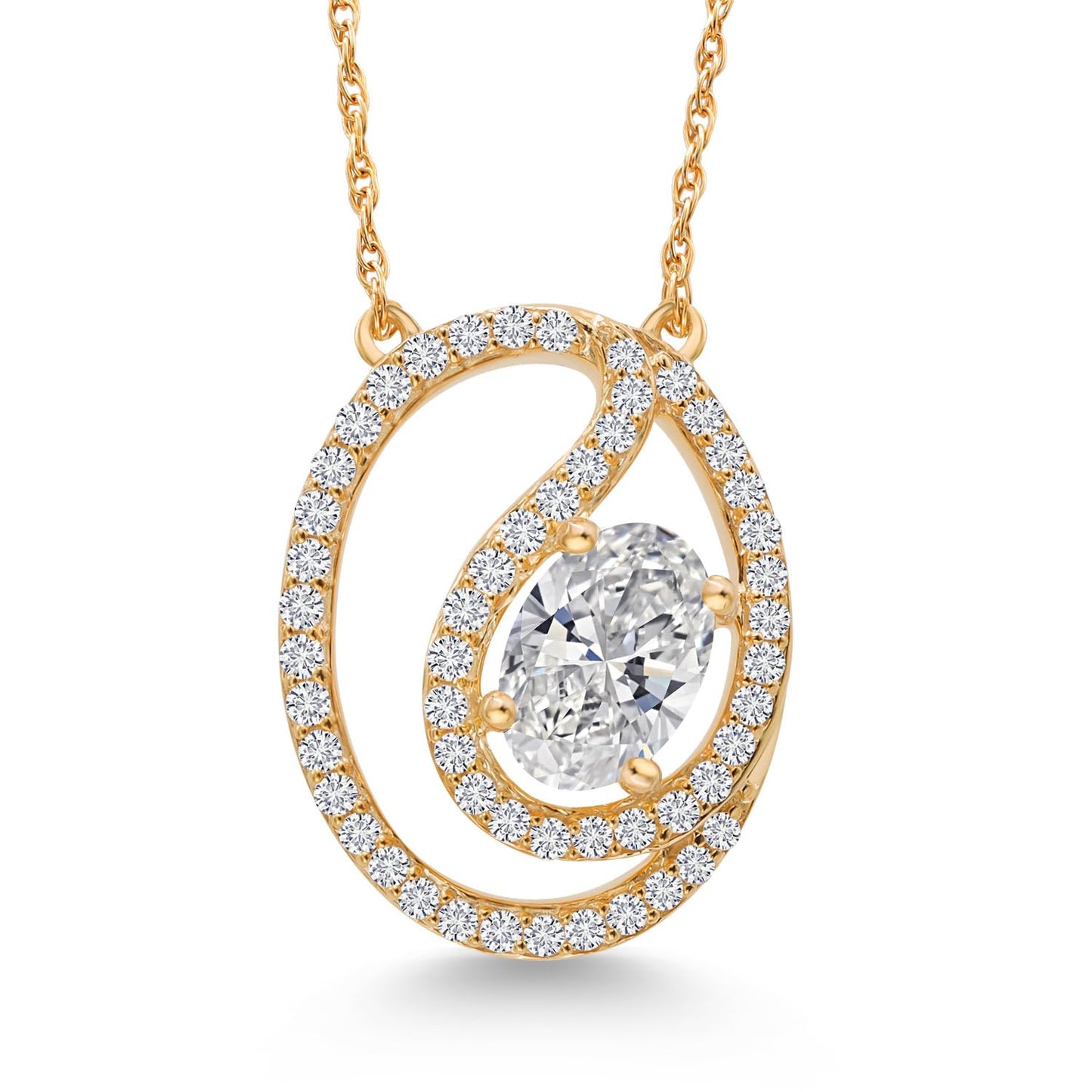 Gem Stone King 10K Yellow Gold 6X4MM Oval Gemstone Birthstone and White Lab Grown Diamond Pendant Necklace | With 18 Inch Chain | Gold Necklace for Women