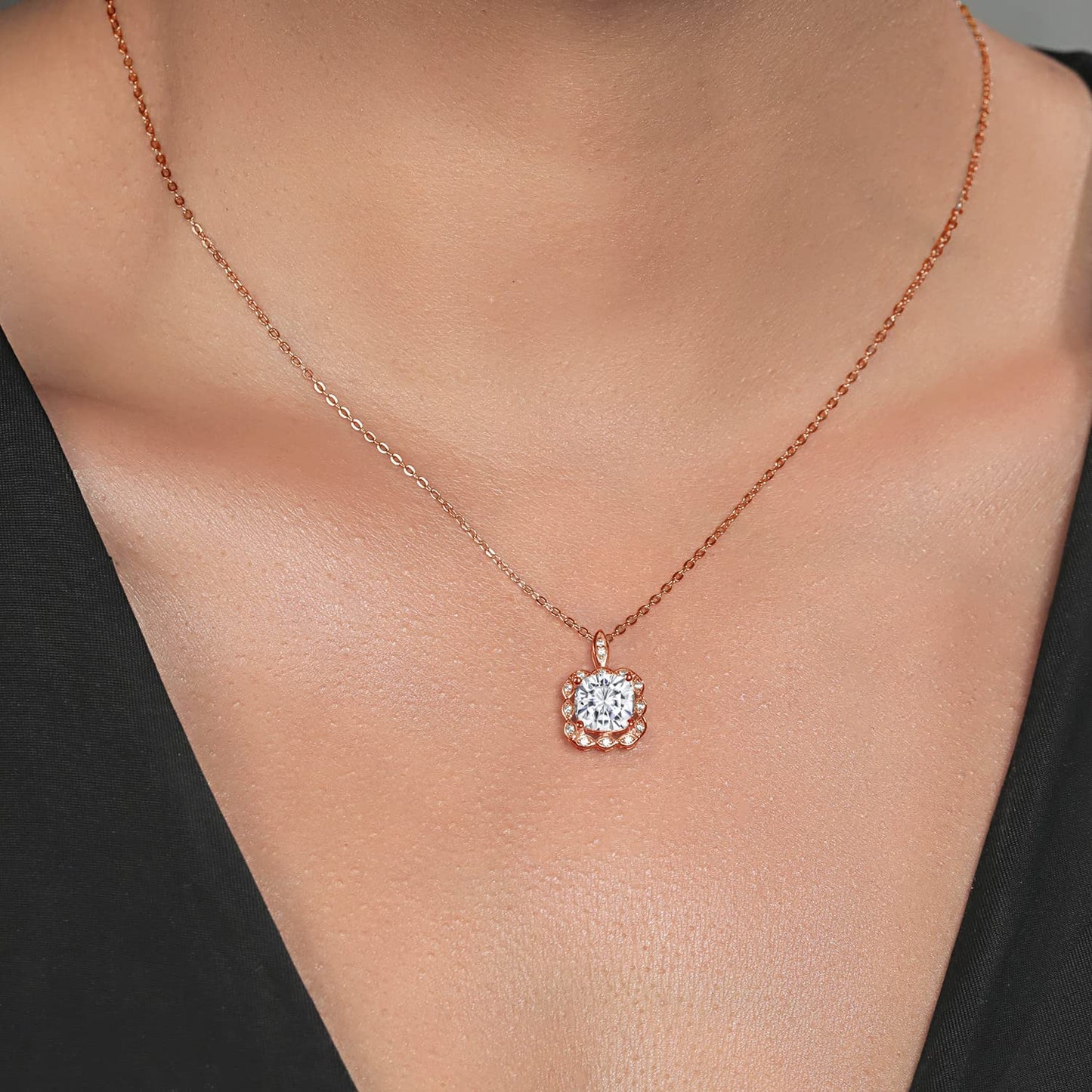 Gem Stone King 18K Rose Gold Plated Silver 8MM Cushion Gemstone Birthstone Pendant Necklace For Women with 18 Inch Silver Chain