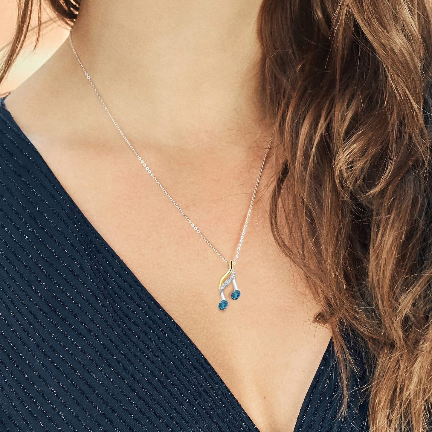 Gem Stone King 16th Sixteenth Music Note Symbol Necklace | 925 Silver and 10K Yellow Gold | Gemstone Birthstone and Lab Grown Diamond | Jewelry Gift Pendant Necklace for Women By Keren Hanan