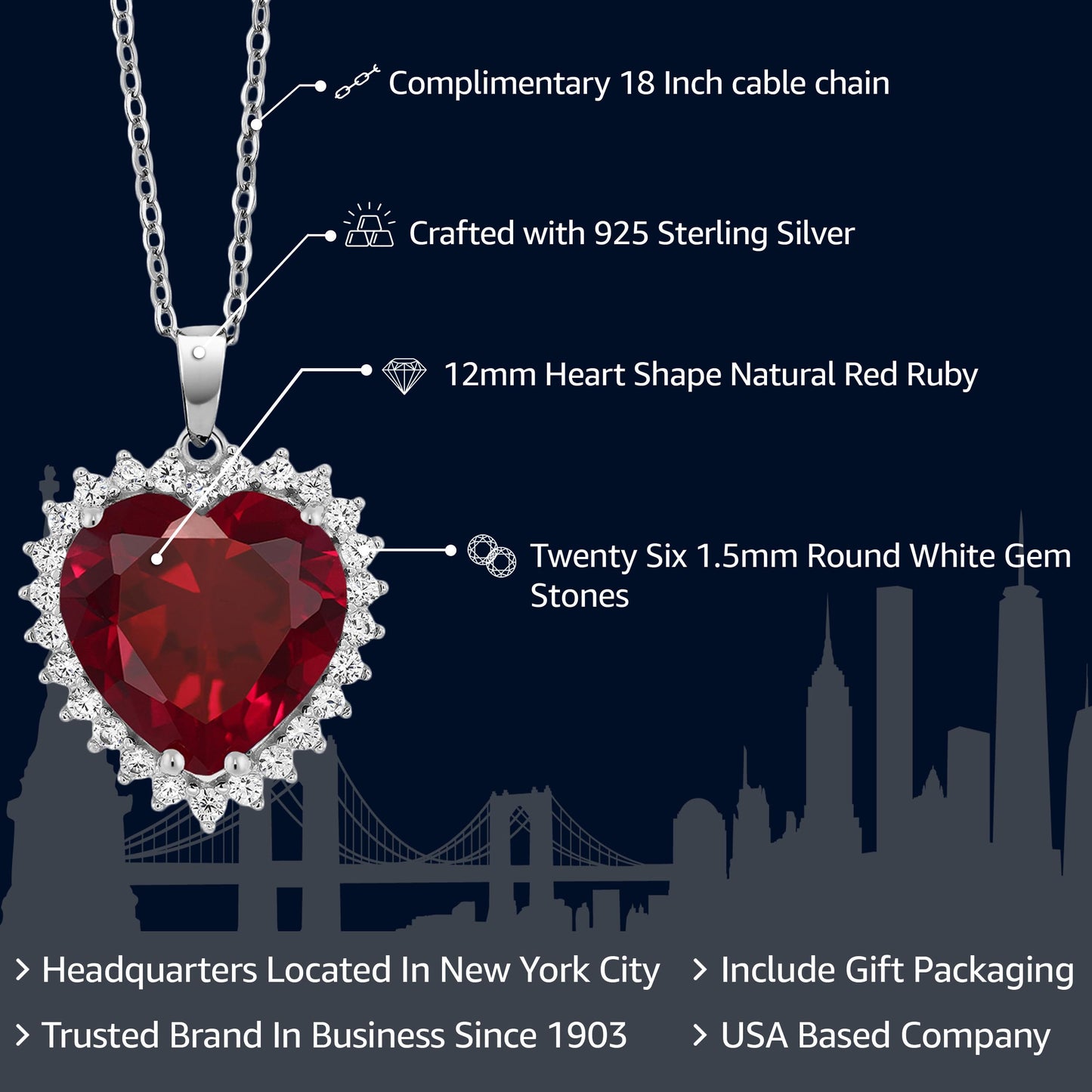 Gem Stone King 925 Sterling Silver Heart Necklace | Love Halo Pendant Necklace for Women | 1/2 Inch | with Complimentary 18 Inch Silver Chain