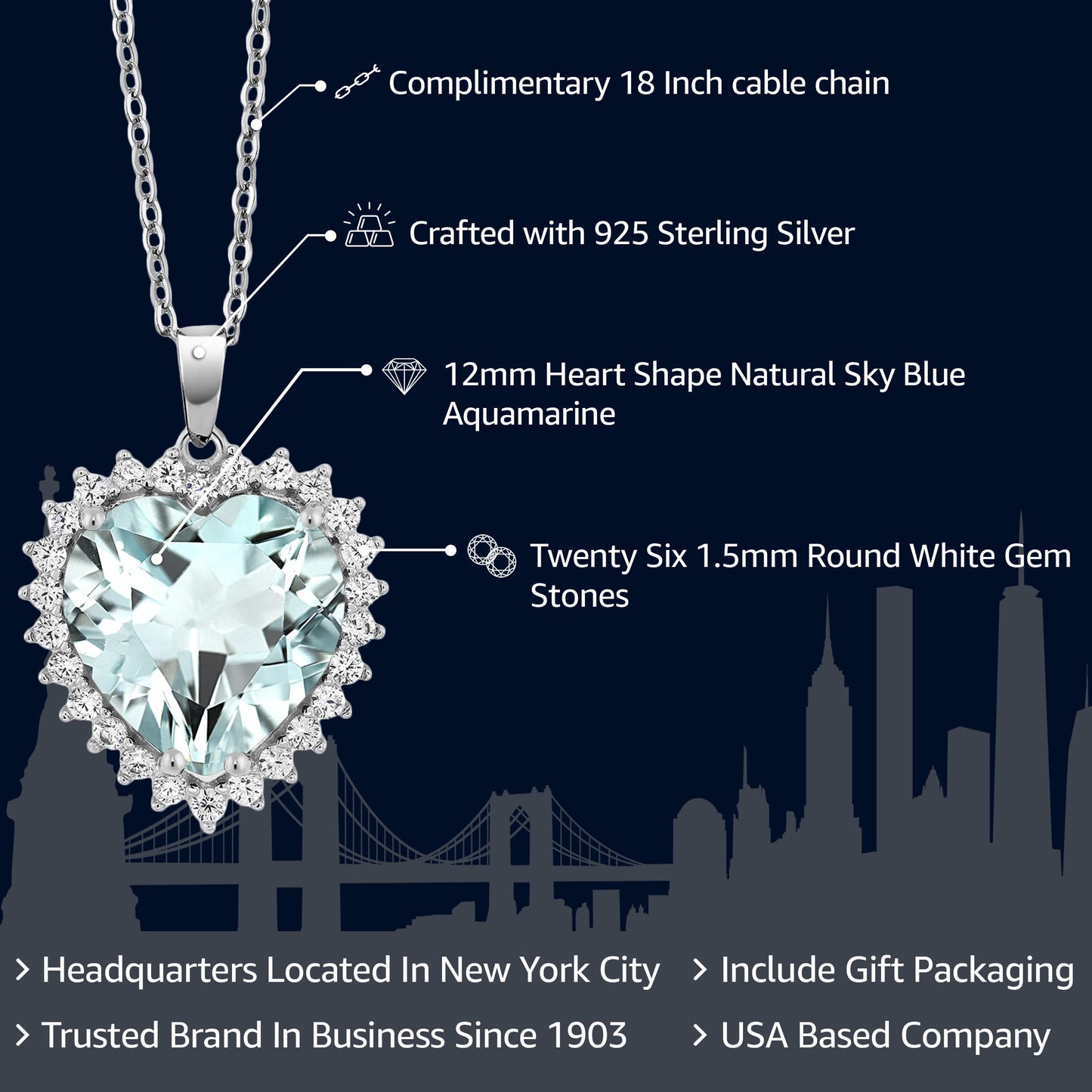 Gem Stone King 925 Sterling Silver Heart Necklace | Love Halo Pendant Necklace for Women | 1/2 Inch | with Complimentary 18 Inch Silver Chain