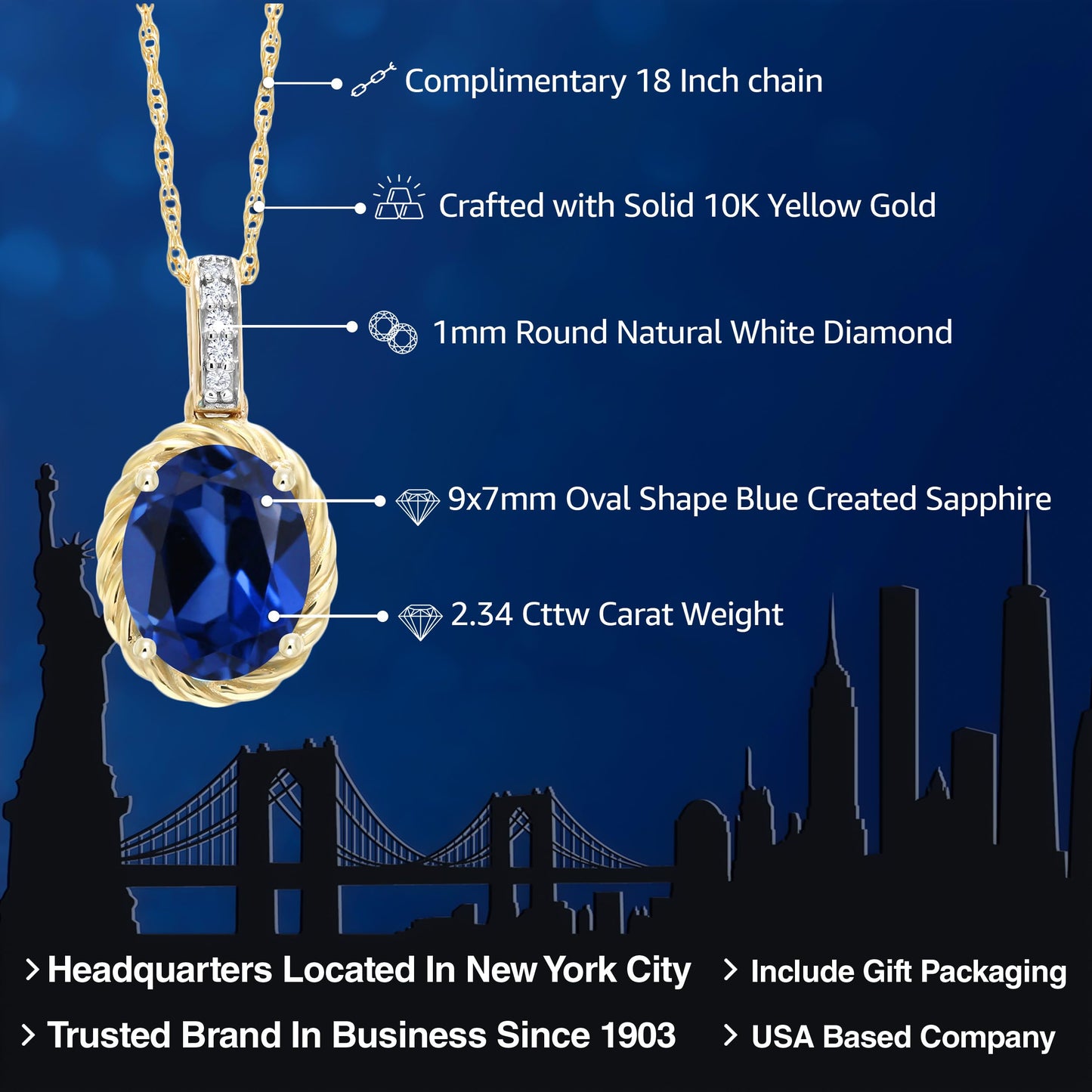 Gem Stone King 10K Yellow Gold 9X7MM Oval Gemstone Birthstone and White Diamond Pendant Necklace | Gold Necklace For Women | With 18 Inch Gold Chain